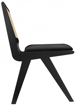 Abby Faux Leather / Mango Wood / Natural Cane / Foam Mid Century Black Faux Leather Dining Side Chair - 21" W x 22.5" D x 32" H