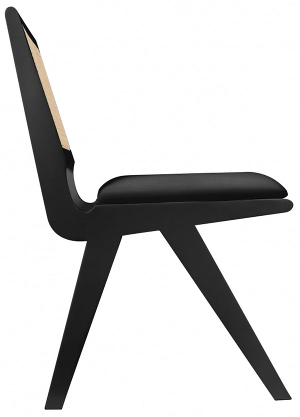 Abby Faux Leather / Mango Wood / Natural Cane / Foam Mid Century Black Faux Leather Dining Side Chair - 21" W x 22.5" D x 32" H