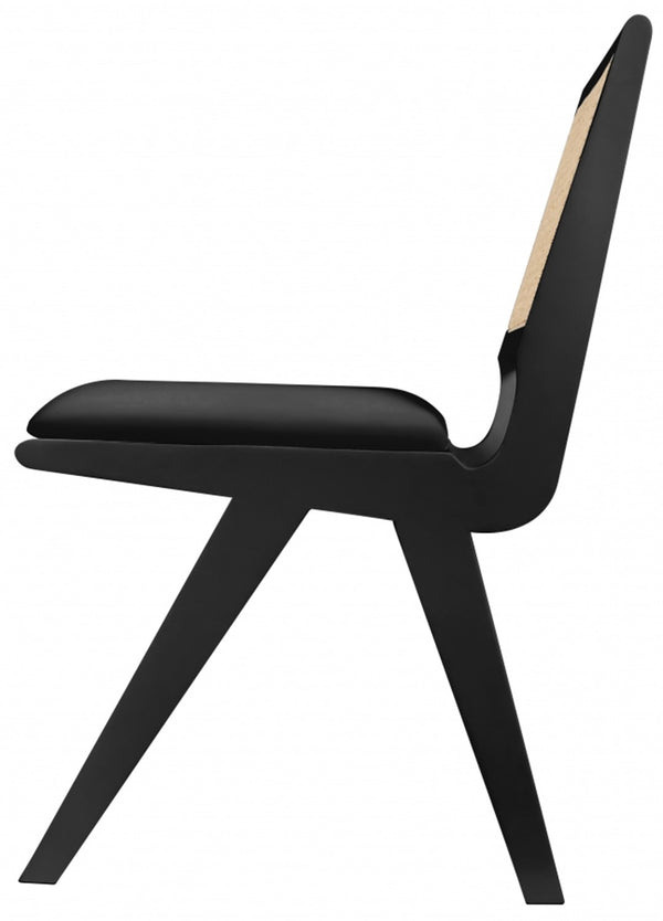 Abby Faux Leather / Mango Wood / Natural Cane / Foam Mid Century Black Faux Leather Dining Side Chair - 21" W x 22.5" D x 32" H