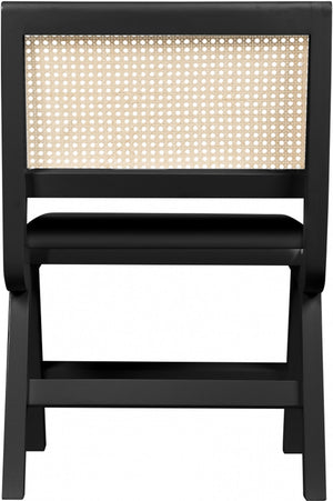 Abby Faux Leather / Mango Wood / Natural Cane / Foam Mid Century Black Faux Leather Dining Side Chair - 21" W x 22.5" D x 32" H