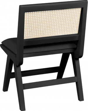 Abby Faux Leather / Mango Wood / Natural Cane / Foam Mid Century Black Faux Leather Dining Side Chair - 21" W x 22.5" D x 32" H