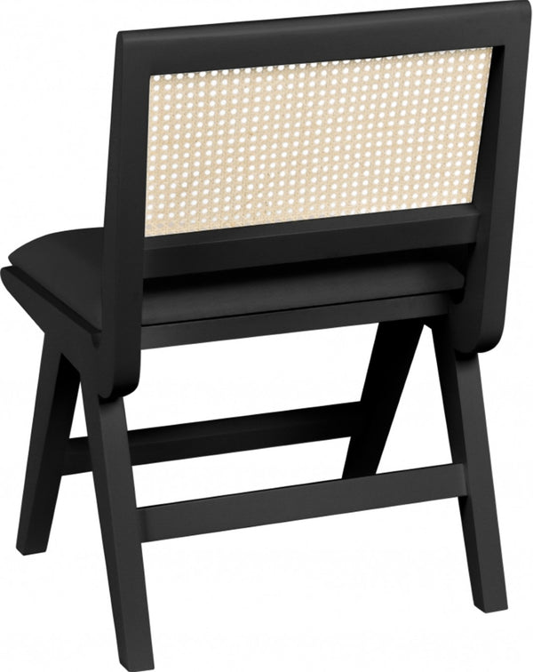 Abby Faux Leather / Mango Wood / Natural Cane / Foam Mid Century Black Faux Leather Dining Side Chair - 21" W x 22.5" D x 32" H