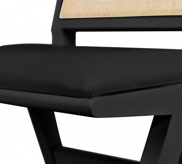 Abby Faux Leather / Mango Wood / Natural Cane / Foam Mid Century Black Faux Leather Dining Side Chair - 21" W x 22.5" D x 32" H
