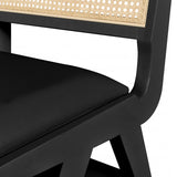 Abby Faux Leather / Mango Wood / Natural Cane / Foam Mid Century Black Faux Leather Dining Side Chair - 21" W x 22.5" D x 32" H