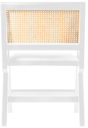 Abby Faux Leather / Mango Wood / Natural Cane / Foam Mid Century White Faux Leather Dining Arm Chair - 21" W x 22.5" D x 32" H