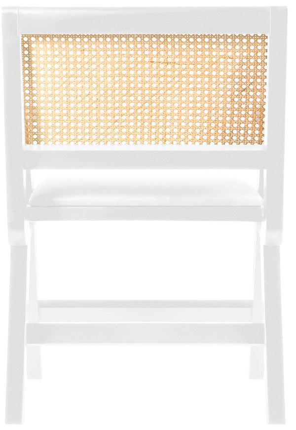 Abby Faux Leather / Mango Wood / Natural Cane / Foam Mid Century White Faux Leather Dining Arm Chair - 21" W x 22.5" D x 32" H