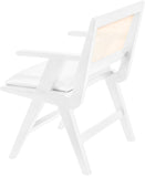 Abby Faux Leather / Mango Wood / Natural Cane / Foam Mid Century White Faux Leather Dining Arm Chair - 21" W x 22.5" D x 32" H