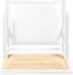 Abby Faux Leather / Mango Wood / Natural Cane / Foam Mid Century White Faux Leather Dining Arm Chair - 21" W x 22.5" D x 32" H