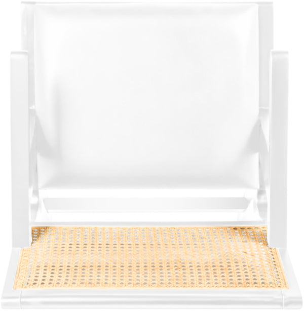 Abby Faux Leather / Mango Wood / Natural Cane / Foam Mid Century White Faux Leather Dining Arm Chair - 21" W x 22.5" D x 32" H