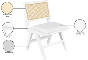 Abby Faux Leather / Mango Wood / Natural Cane / Foam Mid Century White Faux Leather Dining Side Chair - 21" W x 22.5" D x 32" H
