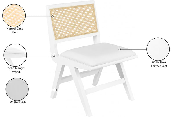 Abby Faux Leather / Mango Wood / Natural Cane / Foam Mid Century White Faux Leather Dining Side Chair - 21" W x 22.5" D x 32" H
