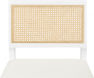 Abby Faux Leather / Mango Wood / Natural Cane / Foam Mid Century White Faux Leather Dining Side Chair - 21" W x 22.5" D x 32" H