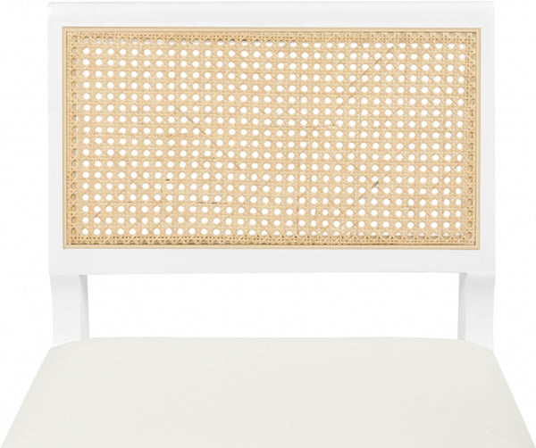 Abby Faux Leather / Mango Wood / Natural Cane / Foam Mid Century White Faux Leather Dining Side Chair - 21" W x 22.5" D x 32" H