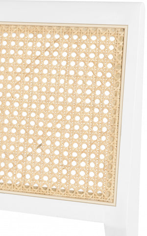 Abby Faux Leather / Mango Wood / Natural Cane / Foam Mid Century White Faux Leather Dining Side Chair - 21" W x 22.5" D x 32" H