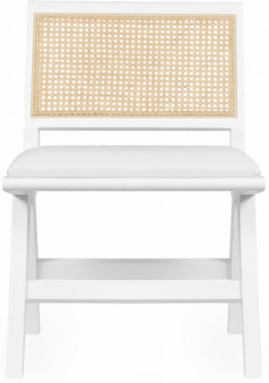 Abby Faux Leather / Mango Wood / Natural Cane / Foam Mid Century White Faux Leather Dining Side Chair - 21" W x 22.5" D x 32" H