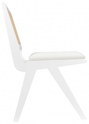 Abby Faux Leather / Mango Wood / Natural Cane / Foam Mid Century White Faux Leather Dining Side Chair - 21" W x 22.5" D x 32" H