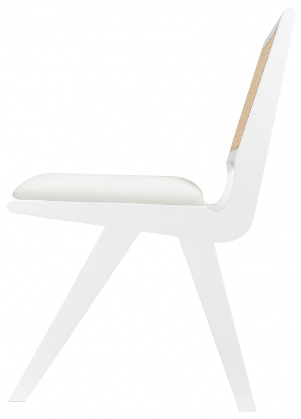 Abby Faux Leather / Mango Wood / Natural Cane / Foam Mid Century White Faux Leather Dining Side Chair - 21" W x 22.5" D x 32" H