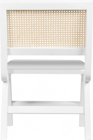 Abby Faux Leather / Mango Wood / Natural Cane / Foam Mid Century White Faux Leather Dining Side Chair - 21" W x 22.5" D x 32" H