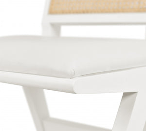 Abby Faux Leather / Mango Wood / Natural Cane / Foam Mid Century White Faux Leather Dining Side Chair - 21" W x 22.5" D x 32" H