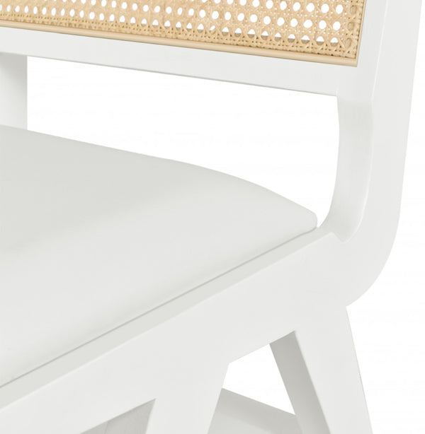 Abby Faux Leather / Mango Wood / Natural Cane / Foam Mid Century White Faux Leather Dining Side Chair - 21" W x 22.5" D x 32" H