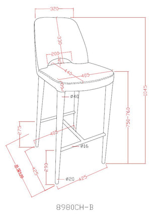 VIG Furniture Modrest Williamette Modern Dark Grey Fabric Bar Stool VGEUMC-8980CH-B-GRY