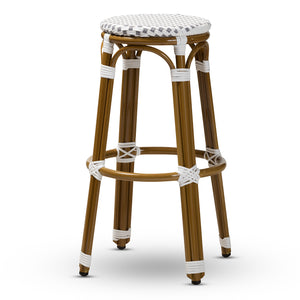 Baxton Studio Joelle Classic French Indoor and Outdoor Grey and White Bamboo Style Stackable Bistro Bar Stool 