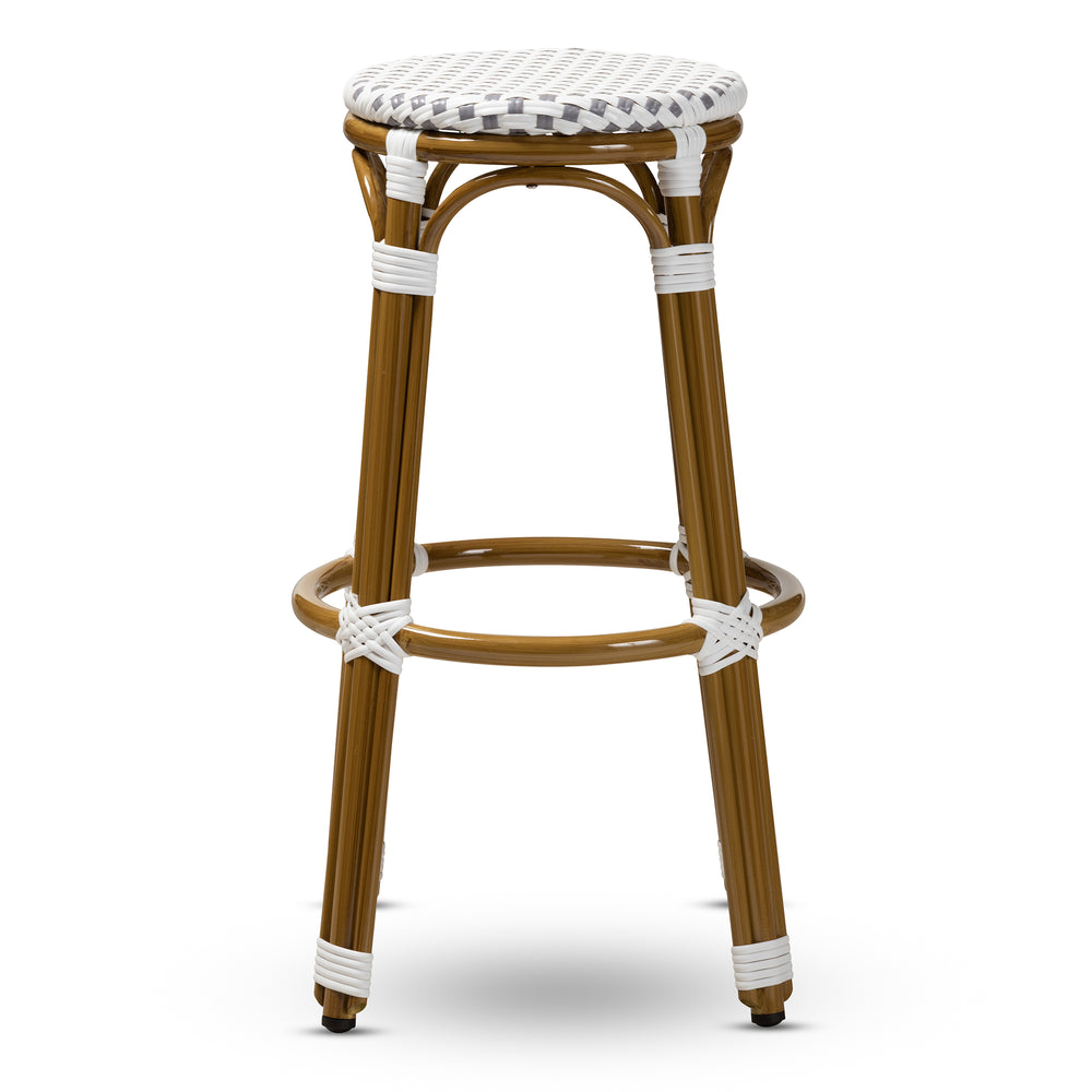 Baxton Studio Joelle Classic French Indoor and Outdoor Grey and White Bamboo Style Stackable Bistro Bar Stool 