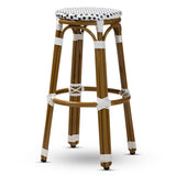 Baxton Studio Joelle Classic French Indoor and Outdoor Navy and White Bamboo Style Stackable Bistro Bar Stool 