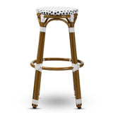 Baxton Studio Joelle Classic French Indoor and Outdoor Navy and White Bamboo Style Stackable Bistro Bar Stool 