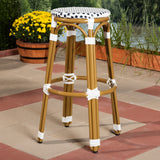 Baxton Studio Joelle Classic French Indoor and Outdoor Navy and White Bamboo Style Stackable Bistro Bar Stool 