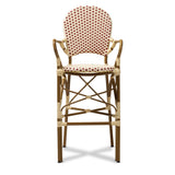 Baxton Studio Marguerite Classic French Indoor and Outdoor Beige and Red Bamboo Style Stackable Bistro Bar Stool 