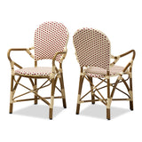 Seva Classic French Indoor and Outdoor Beige and Red Bamboo Style Stackable Bistro Dining Chair Set of 2