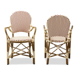 Baxton Studio Seva Classic French Indoor and Outdoor Beige and Red Bamboo Style Stackable Bistro Dining Chair Set of 2