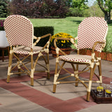 Baxton Studio Seva Classic French Indoor and Outdoor Beige and Red Bamboo Style Stackable Bistro Dining Chair Set of 2