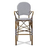 Baxton Studio Marguerite Classic French Indoor and Outdoor Grey and White Bamboo Style Bistro Stackable Bar Stool 