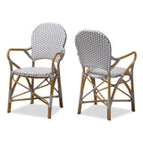 Seva Classic French Indoor and Outdoor Beige and Red Bamboo Style Stackable Bistro Dining Chair Set of 2