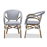 Baxton Studio Eliane Classic French Indoor and Outdoor Grey and White Bamboo Style Stackable Bistro Dining Chair Set of 2