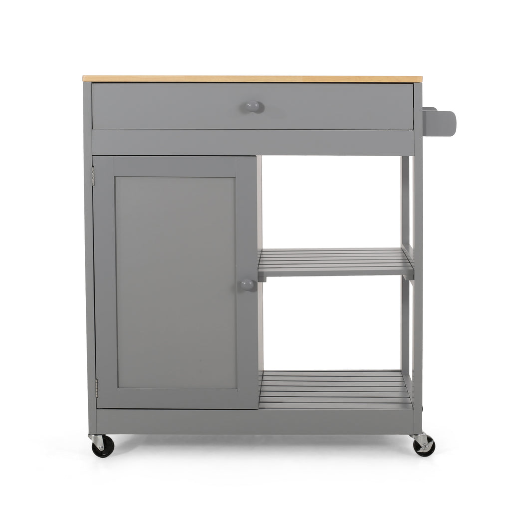 Telfair Kitchen Cart with Wheels, Gray and Natural Noble House