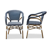Baxton Studio Eliane Classic French Indoor and Outdoor Navy and White Bamboo Style Stackable Bistro Dining Chair Set of 2