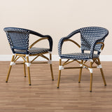 Baxton Studio Eliane Classic French Indoor and Outdoor Navy and White Bamboo Style Stackable Bistro Dining Chair Set of 2