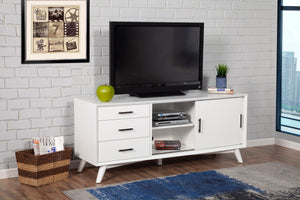 Alpine Furniture Flynn Large TV Console, White 966-W-10 White Mahogany Solids & Okoume Veneer 64 x 19 x 27