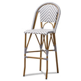 Ilene Classic French Indoor and Outdoor Grey and White Bamboo Style Stackable Bistro Bar Stool