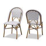 Celie Classic French Indoor and Outdoor Grey and White Bamboo Style Stackable Bistro Dining Chair Set of 2