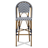 Baxton Studio Ilene Classic French Indoor and Outdoor White and Blue Bamboo Style Stackable Bistro Bar Stool 