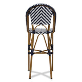 Baxton Studio Ilene Classic French Indoor and Outdoor White and Blue Bamboo Style Stackable Bistro Bar Stool 