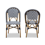 Baxton Studio Celie Classic French Indoor and Outdoor Grey and White Bamboo Style Stackable Bistro Dining Chair Set of 2