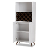 Baxton Studio Serafino Mid-Century Modern White and Walnut Finished Wood Wine Cabinet