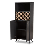 Baxton Studio Serafino Mid-Century Modern Dark Grey and Oak Finished Wood Wine Cabinet