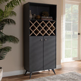 Baxton Studio Serafino Mid-Century Modern Dark Grey and Oak Finished Wood Wine Cabinet