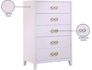 Bowtie Rubberwood / Metal Contemporary Pink / Gold Chest - 32" W x 20" D x 50" H